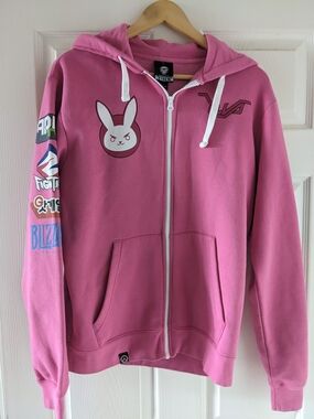 Men's Or unisex J!NX Overwatch D.Va Ultimate Pink Full-Zip Hoodie Size M